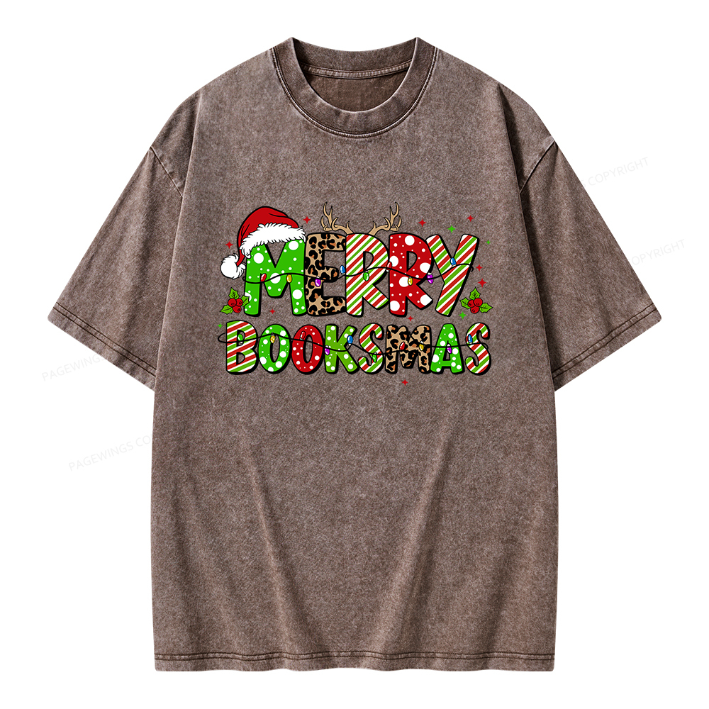Pagewings Merry Booksmas Unisex Washed T-shirt