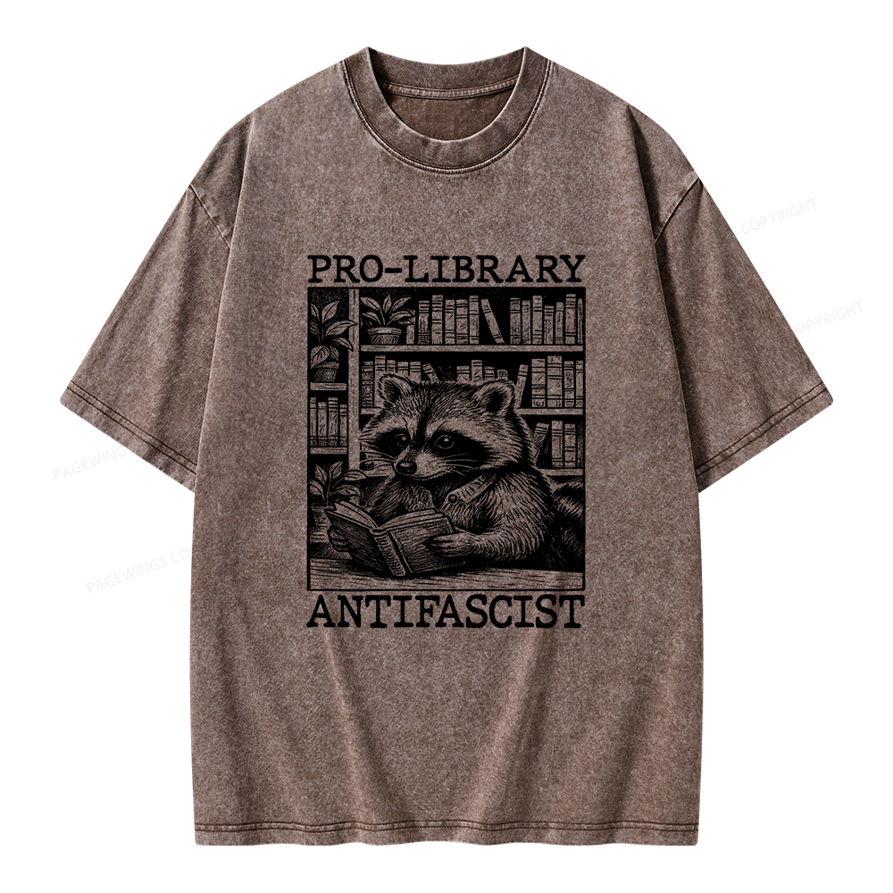 Pagewings Pro Library Antifascist Unisex Washed T-shirt