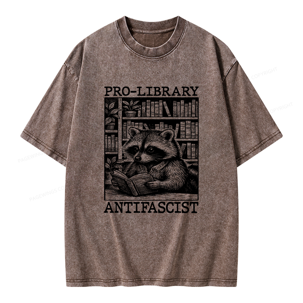 Pagewings Pro Library Antifascist Unisex Washed T-shirt