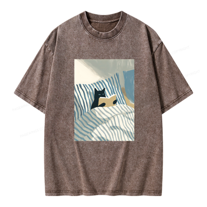 Pagewings Cat Reading Unisex Washed T-shirt