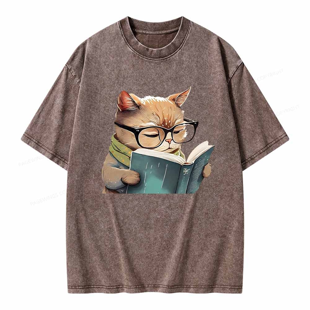 Pagewings Animals Reading Books Unisex Washed T-shirt