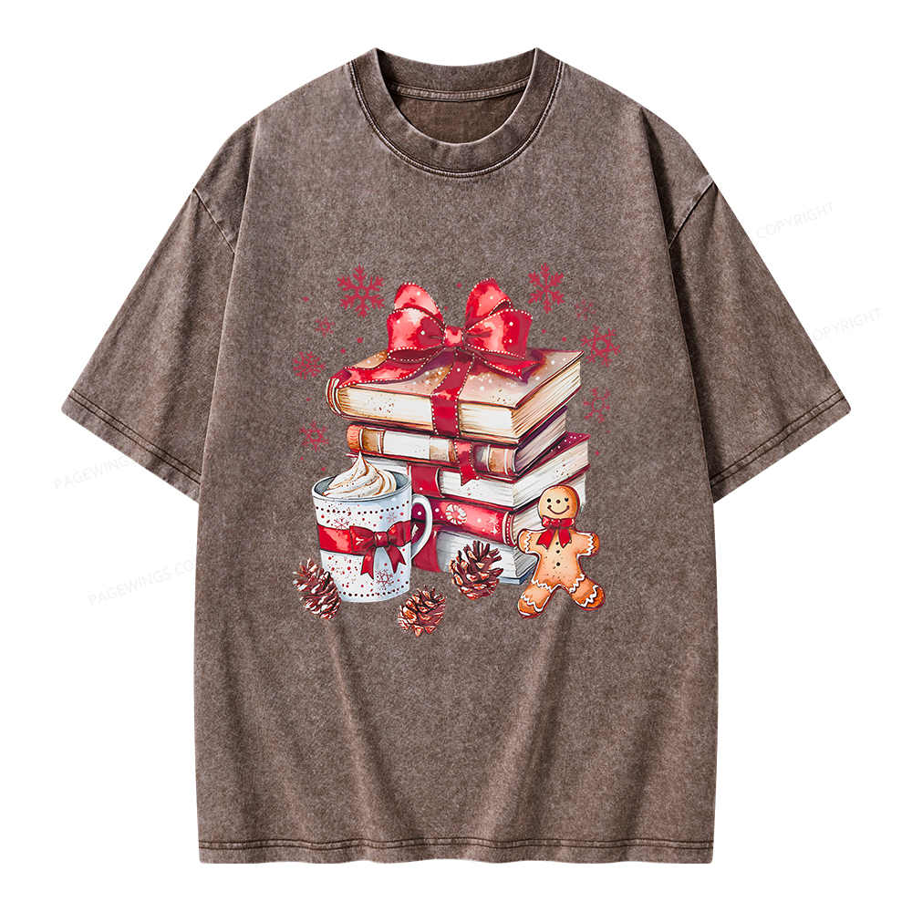 Pagewings Christmas Books Unisex Washed T-shirt