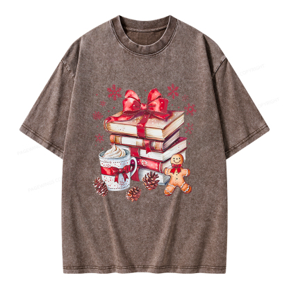 Pagewings Christmas Books Unisex Washed T-shirt