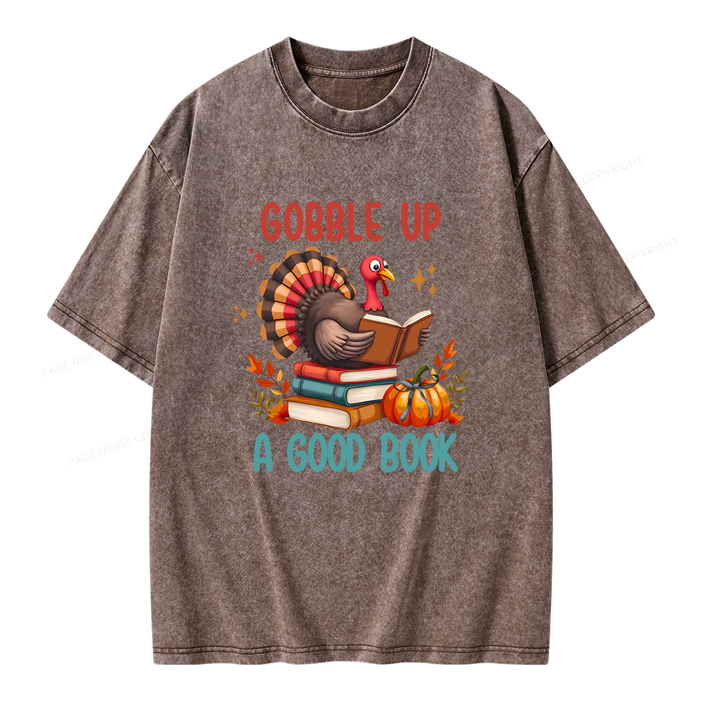Pagewings Thanksgiving Turkey Reading Unisex Washed T-shirt