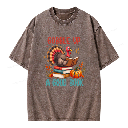 Pagewings Thanksgiving Turkey Reading Unisex Washed T-shirt