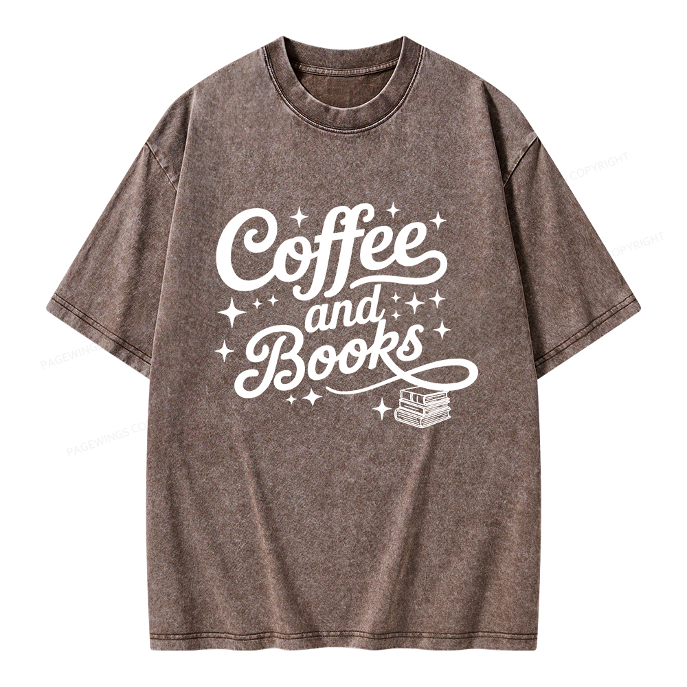 Pagewings Coffee and Books Unisex Washed T-shirt