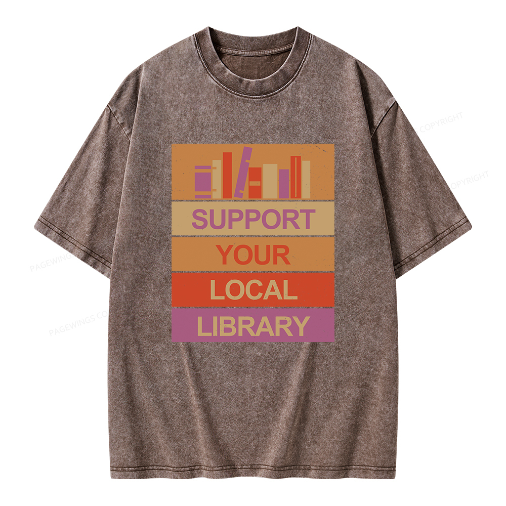 Pagewings Support Your Local Library Unisex Washed T-shirt