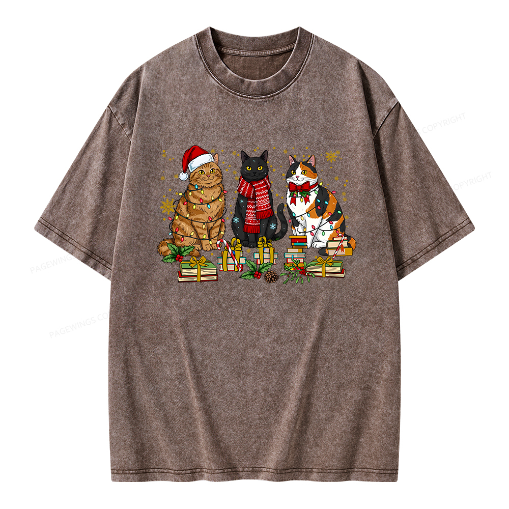 Pagewings Meowy Booksmas Unisex Washed T-shirt