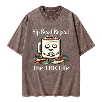 Pagewings Sip Read Repeat The TBR Life Unisex Washed T-shirt