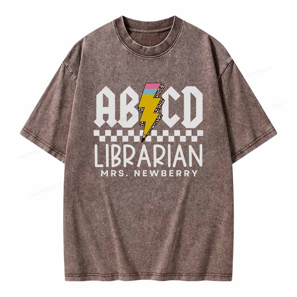 Pagewings Personalized Librarian Shirt TShirts Gift for School Library Sciences Unisex Washed T-shirt