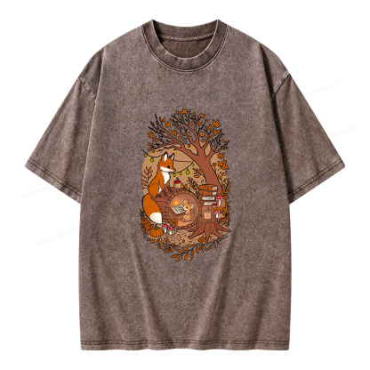 Pagewings Reading Fox Unisex Washed T-shirt