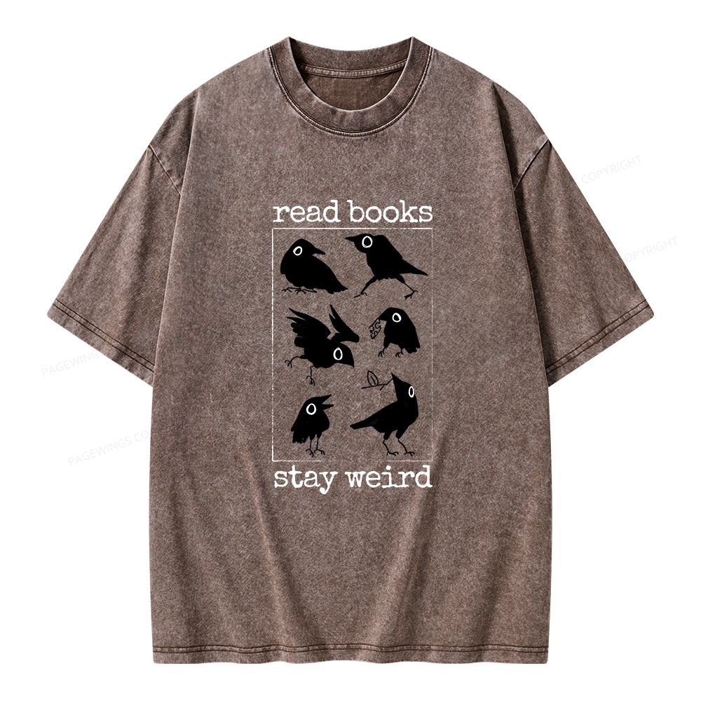 Pagewings Read Books Stay Weird Unisex Washed T-shirt