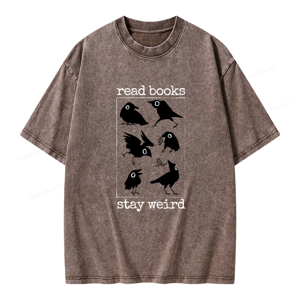 Pagewings Read Books Stay Weird Unisex Washed T-shirt