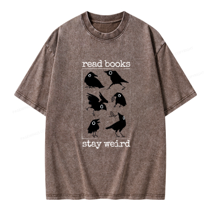Pagewings Read Books Stay Weird Unisex Washed T-shirt