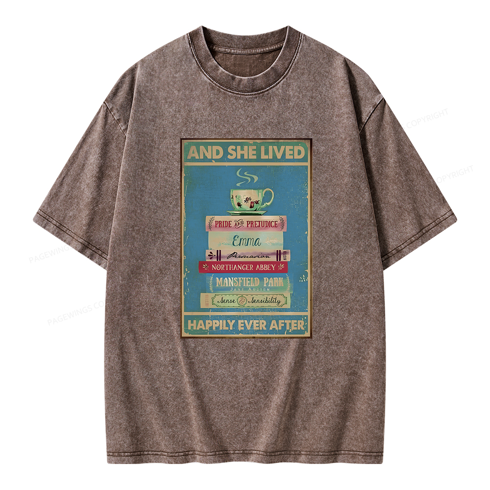 Pagewings And She Lived Happily Ever After Unisex Washed T-shirt