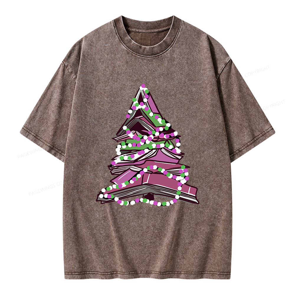 Pagewings Bookish Christmas Tree Unisex Washed T-shirt