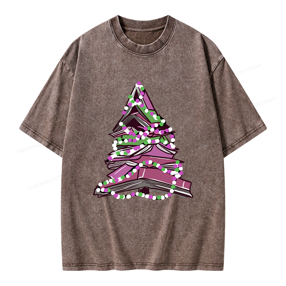 Pagewings Bookish Christmas Tree Unisex Washed T-shirt