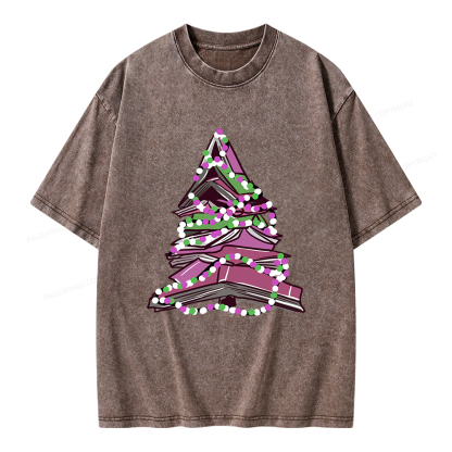 Pagewings Bookish Christmas Tree Unisex Washed T-shirt