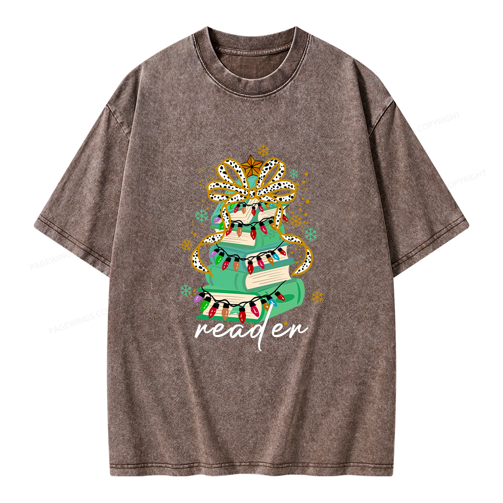 Pagewings Christmas Books Tree Unisex Washed T-shirt