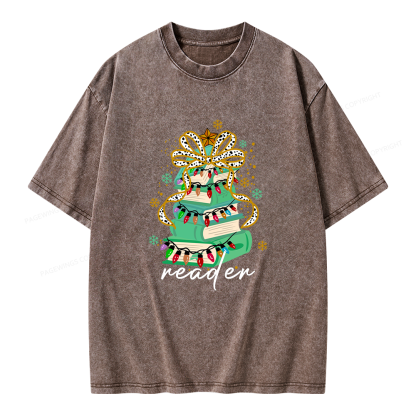 Pagewings Christmas Books Tree Unisex Washed T-shirt