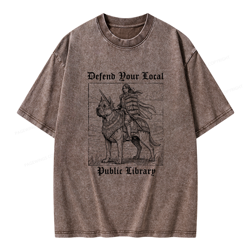 Pagewings Defend Your Local Public Library Unisex Washed T-shirt