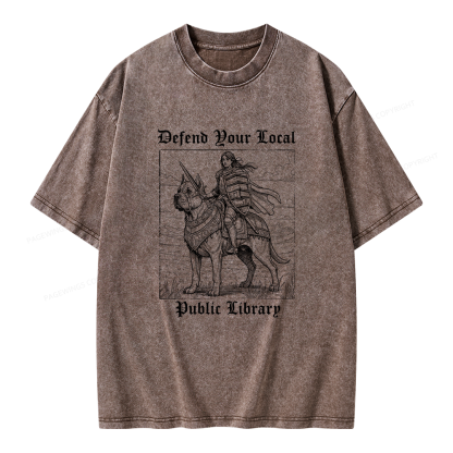 Pagewings Defend Your Local Public Library Unisex Washed T-shirt