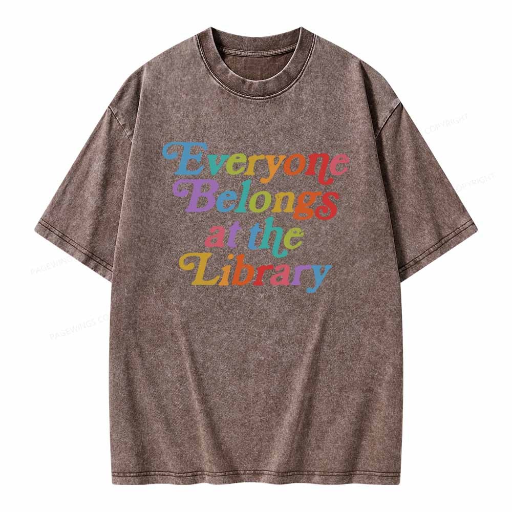 Pagewings Everyone belongs at the library Unisex Washed T-shirt