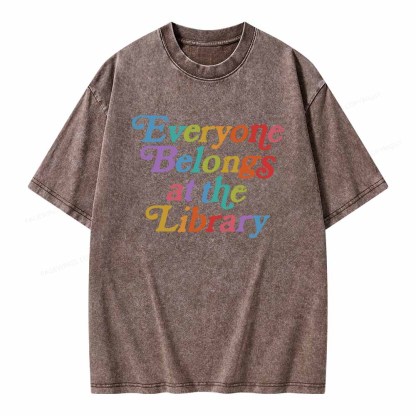 Pagewings Everyone belongs at the library Unisex Washed T-shirt