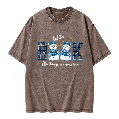 Pagewings With Book All Things Are Possible Unisex Washed T-shirt
