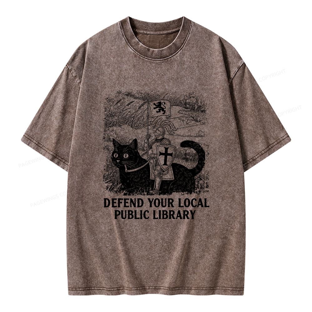 Pagewings Defend Your Local Public Library Unisex Washed T-shirt