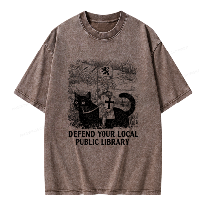 Pagewings Defend Your Local Public Library Unisex Washed T-shirt