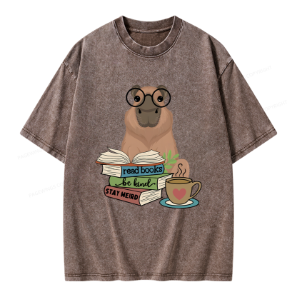Pagewings Capybara Reading Unisex Washed T-shirt