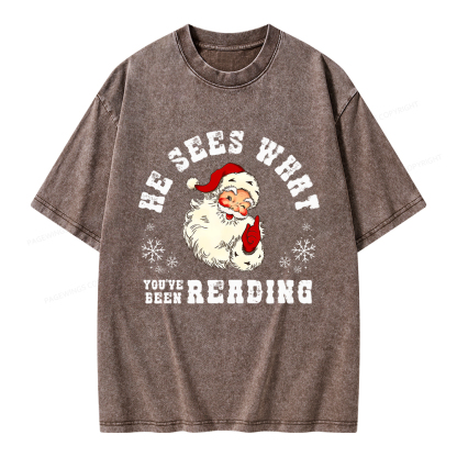 Pagewings He Sees What You've Been Reading Unisex Washed T-shirt