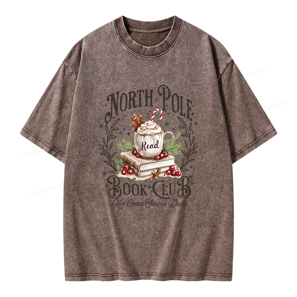 Pagewings Funny North Pole Book Club Unisex Washed T-shirt