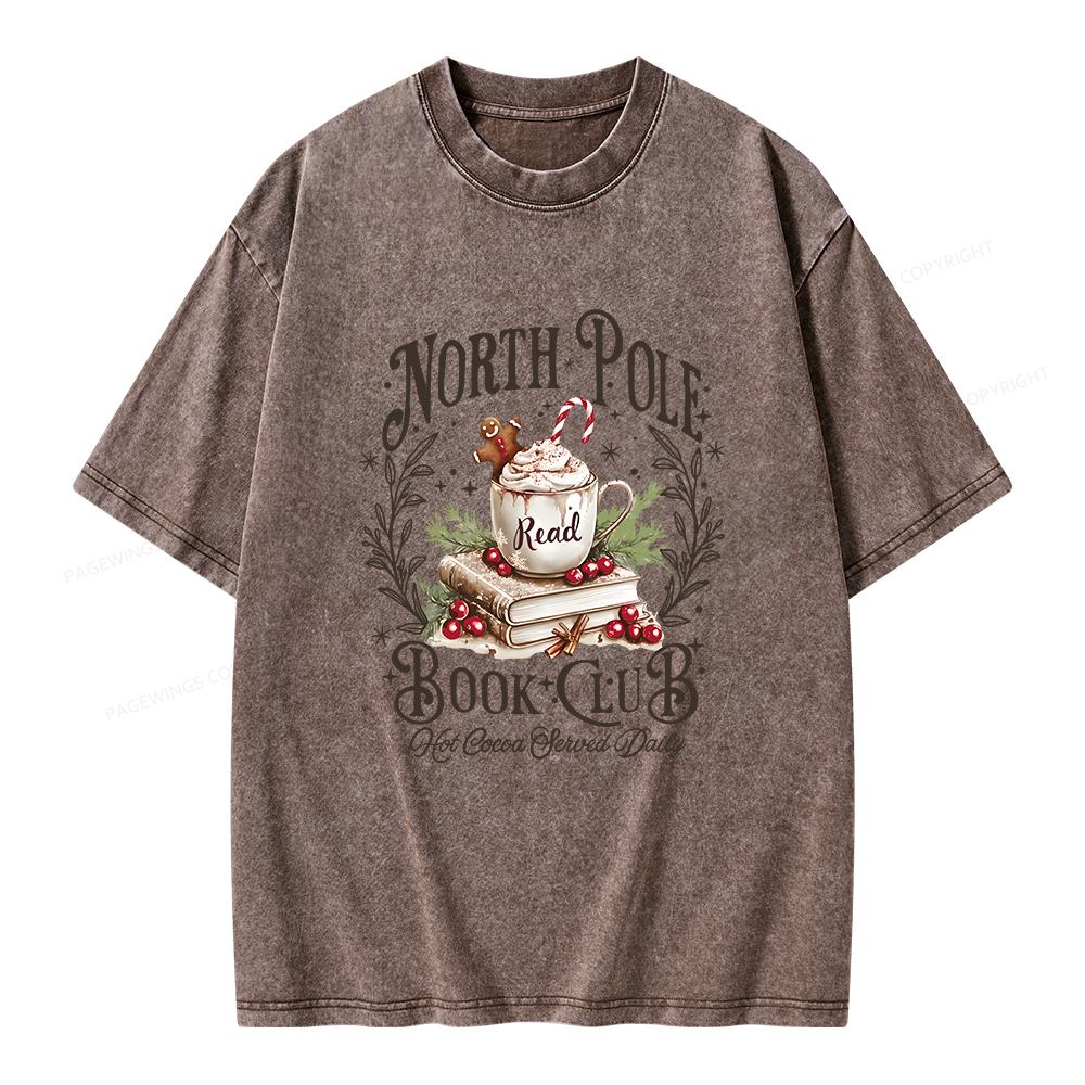 Pagewings Funny North Pole Book Club Unisex Washed T-shirt