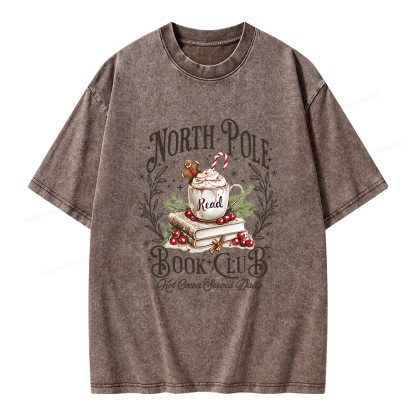 Pagewings Funny North Pole Book Club Unisex Washed T-shirt