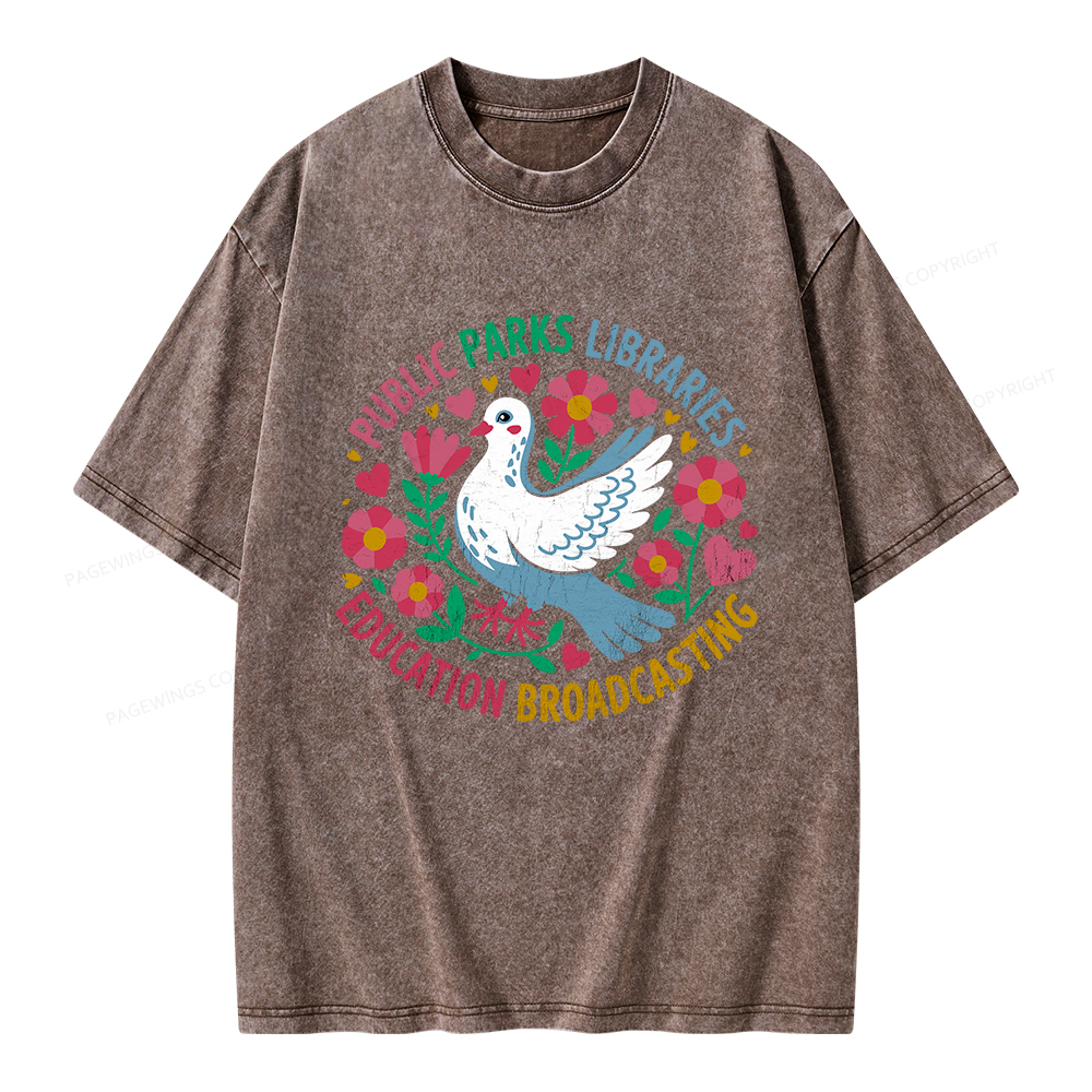 Pagewings Public Parks Libraries Education Broadcasting Unisex Washed T-shirt
