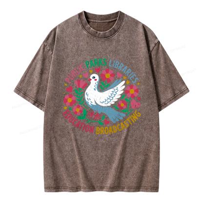 Pagewings Public Parks Libraries Education Broadcasting Unisex Washed T-shirt
