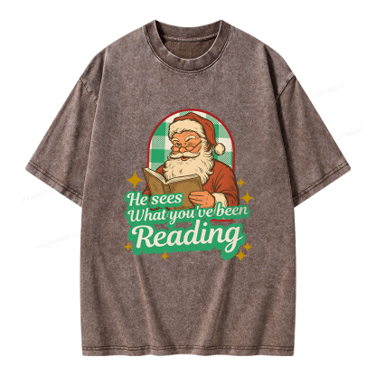Pagewings He Sees What You've Been Reading Unisex Washed T-shirt