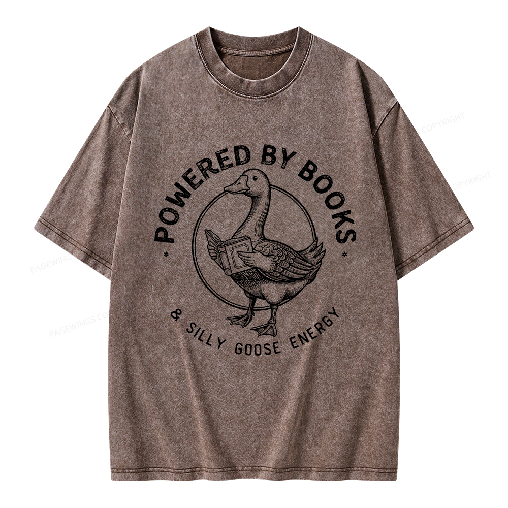 Pagewings Powered By Books & Silly Goose Energy Unisex Washed T-shirt
