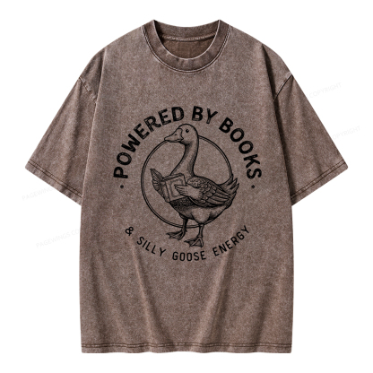 Pagewings Powered By Books & Silly Goose Energy Unisex Washed T-shirt