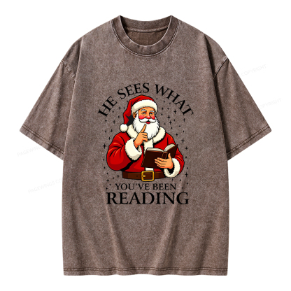 Pagewings He Sees What You've Been Reading Unisex Washed T-shirt