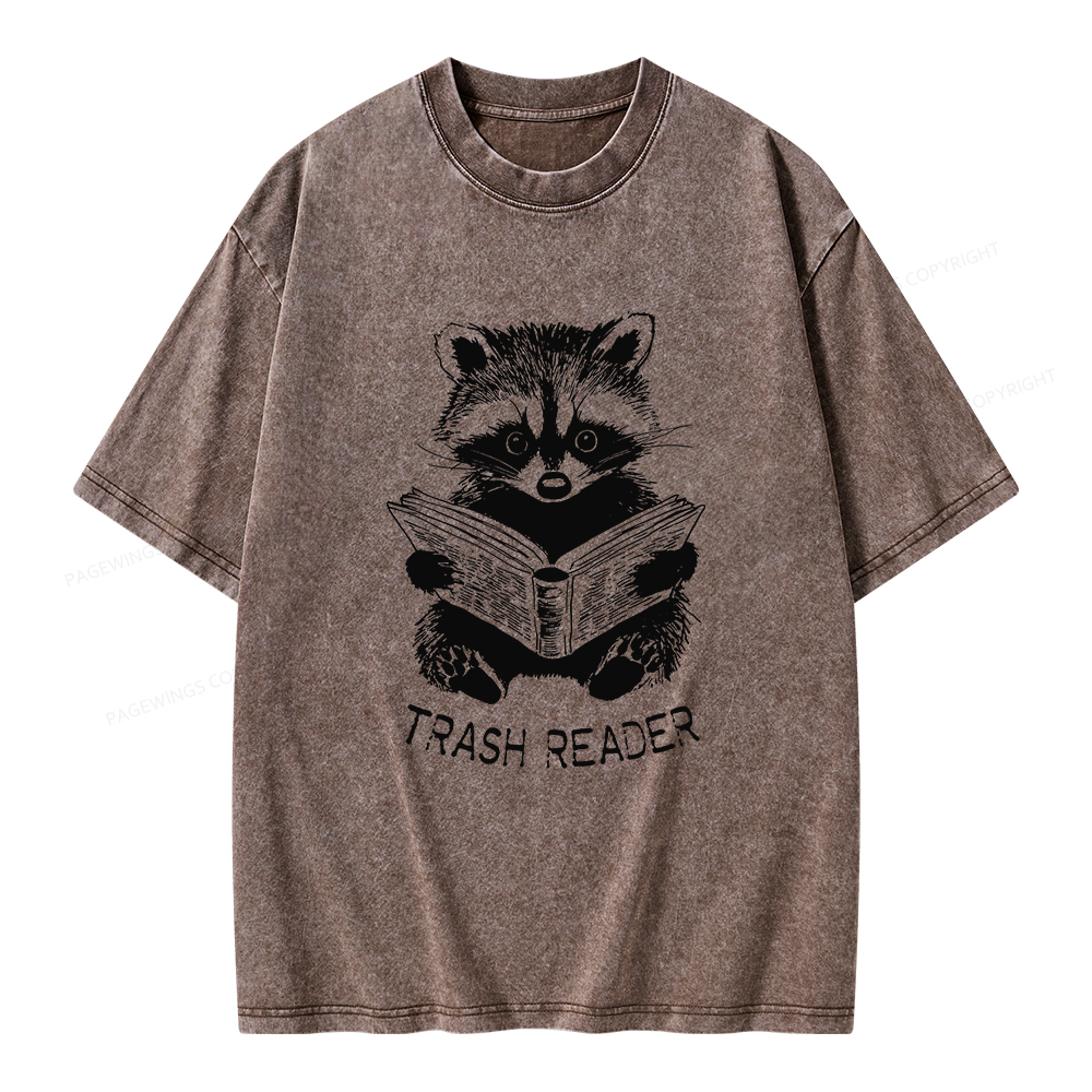 Pagewings Raccoon Reading Trash Reader Unisex Washed T-shirt