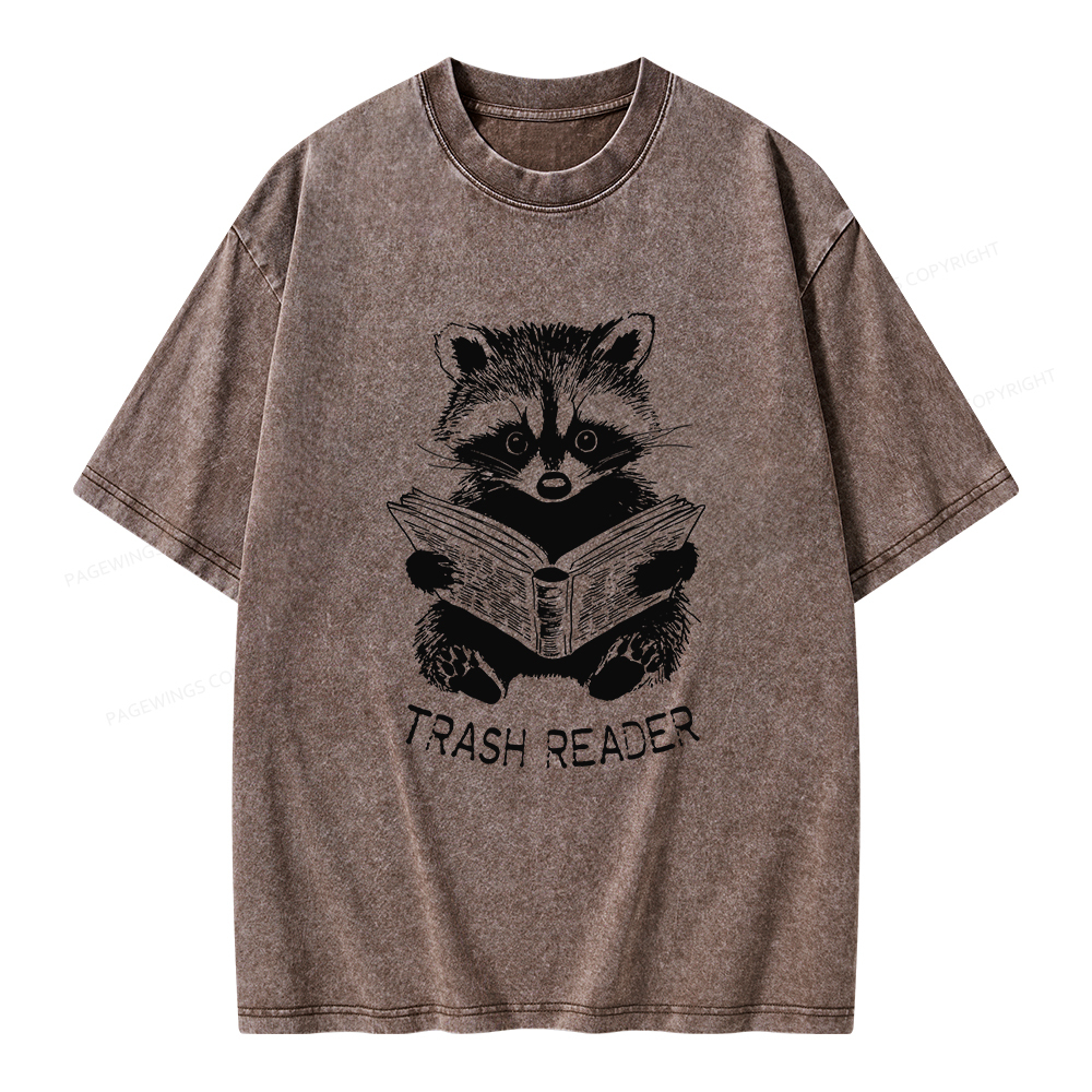 Pagewings Raccoon Reading Trash Reader Unisex Washed T-shirt