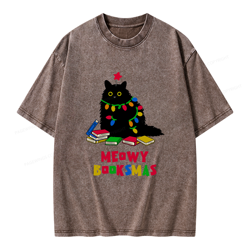 Pagewings Meowy Booksmas Unisex Washed T-shirt