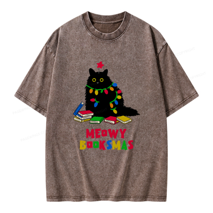 Pagewings Meowy Booksmas Unisex Washed T-shirt