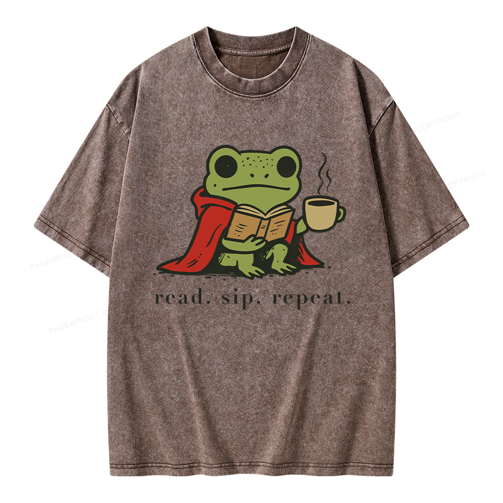 Pagewings Read Sip Repeat Unisex Washed T-shirt