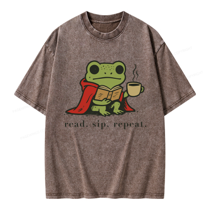 Pagewings Read Sip Repeat Unisex Washed T-shirt