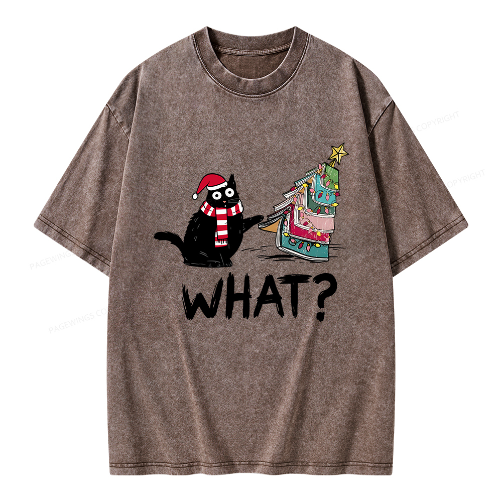 Pagewings Funny Cat Christmas Unisex Washed T-shirt