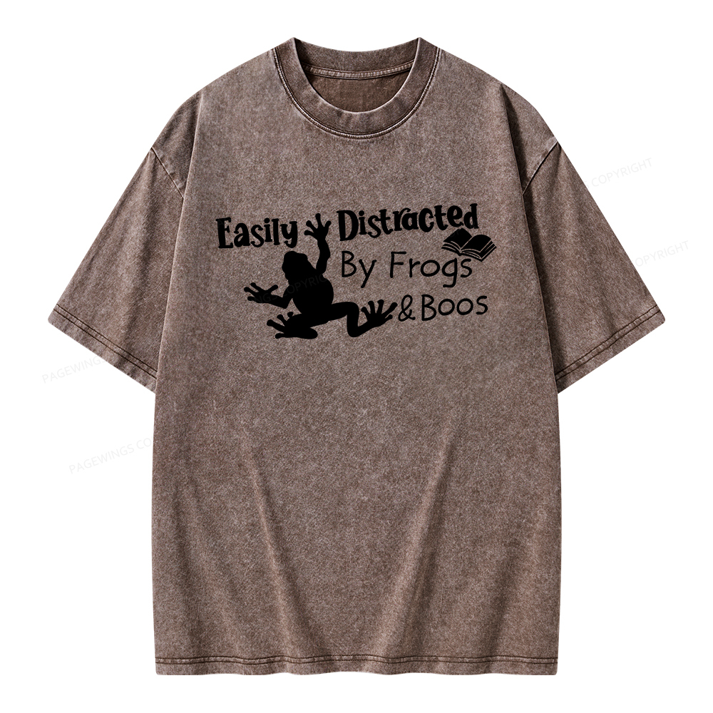 Pagewings Easily Distracted by Frogs& books Unisex Washed T-shirt